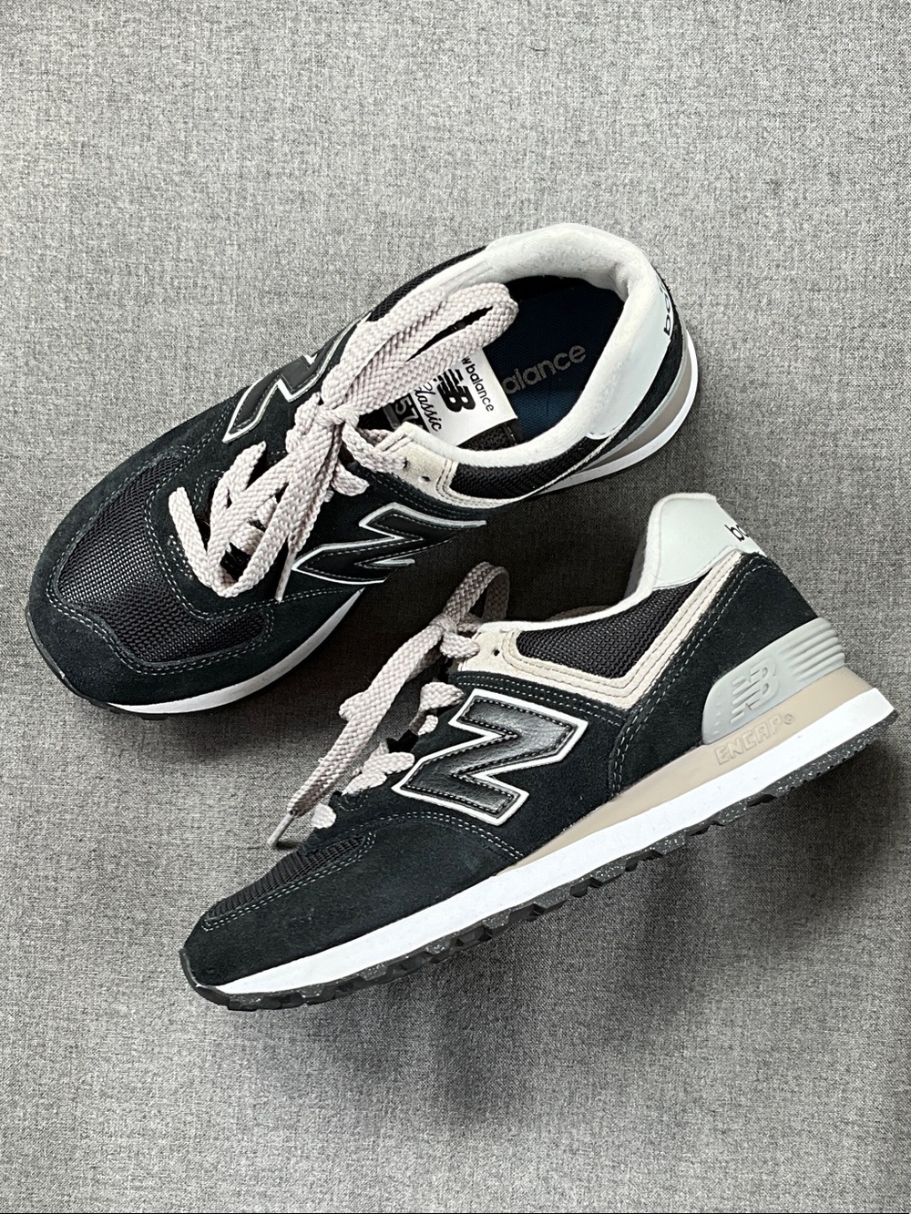 New Balance Black and White Classic 574 Sneakers